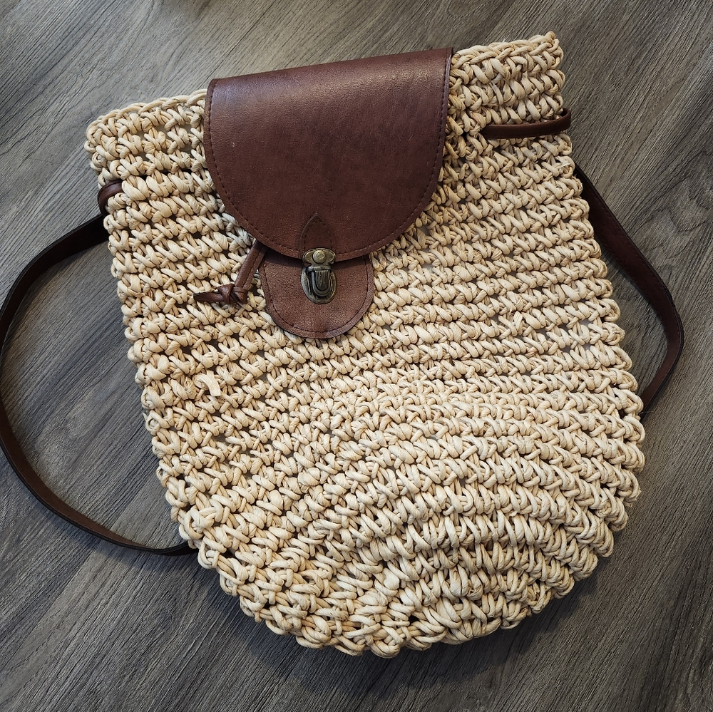 Brown and Tan Woven Shoulder Bag